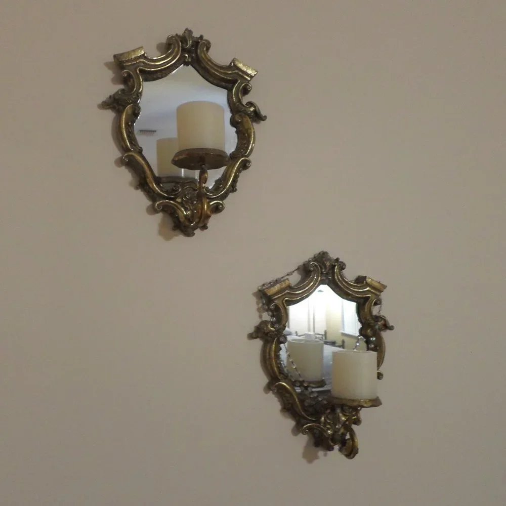 Antique Gold Framed Mirror / Candle Holder